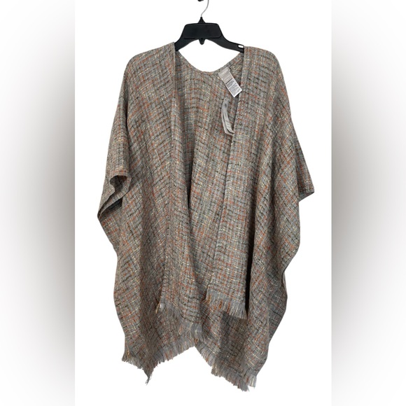 NWT Chico’s Plaid Tweed Ruana Wrap Fringe Fall Fashion Preppy One Size - Picture 1 of 11